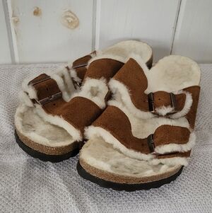 Birkenstock Arizona Shearling Suede Buckle Sandals